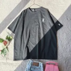 プレイボーイ(M)ロゴTシャツ/半袖/黒/ワンポイント/綿混/ストレッチ