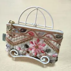 ❋ハンドメイドポーチ am ❋インド刺繍リボン　リップケース　印鑑ケース
