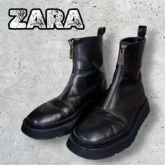 ZARA サイドジップ ブーツ ブラック 38 黒 ロゴ