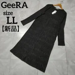 【新品】ジーラ GeeRA ベロアプリーツロングワンピース ブラック LL
