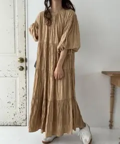 LAUIR ワッシャーティアードボリュームワンピース S