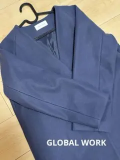 GLOBAL WORK 軽やかストレッチノーカラーコート　アッシュブルー