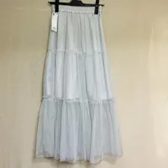 新品　GU ジーユー　チュールロングスカートライトグレー