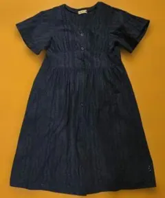 branshes ネイビー コットン レース編み ワンピース 半袖