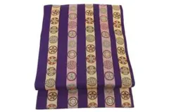 未使用品 名古屋帯 紫 縦縞 丸文 花文 長さ3m45cm カジュアル お洒落