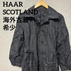 シワ加工 軽量 ブラック ロングコート マキシ丈 ドローストリング 海外古着