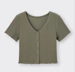 GU テクスチャークロップドカーディガン　オリーブグリーン