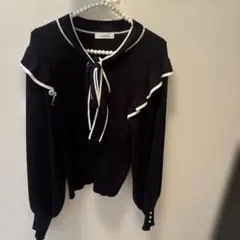 INGNI 黒リボンパール袖長袖ニット