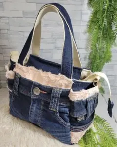 ハンドメイド　サイドポケット付きトートバッグ(小)