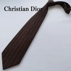 美品 クリスチャンディオール ネクタイ 茶紺配色 小紋デザイン 人気【n7173