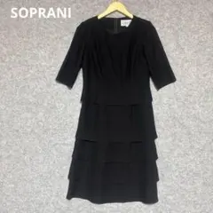 SOPRANI 東京ソワール ブラック ティアード半袖ワンピースのサムネイル