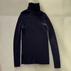 UNIQLO ウール100% ネイビー タートルネック M ダークネイビー　リブ