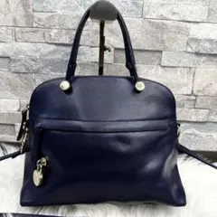 FURLA フルラ 2wayロゴレザーハンドバッグ シボ革ショルダートートバック