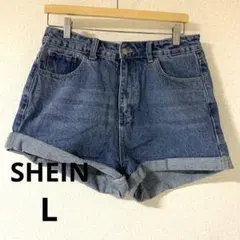 SHEIN デニムブルー ショートパンツ 【L】 バックポケット　プリント