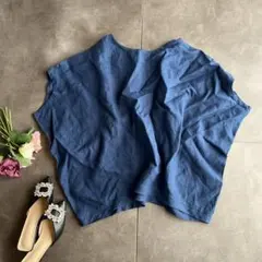 ミズイロインド 近年モデル リネン100% コクーン ブラウス インディゴ調⑤