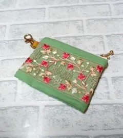 インド刺繍リボンミニポーチ•*¨*•.¸♬︎グリーン