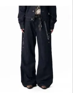 AAKAM デニムパンツ スタッズ装飾 ワイドシルエッツ size2 AAKAM デニムパンツ スタッズ装飾 ワイドシルエッツ size2 - メルカリ
