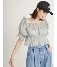 snidel ボリュームギャザーフリルオフショルブラウス ミント