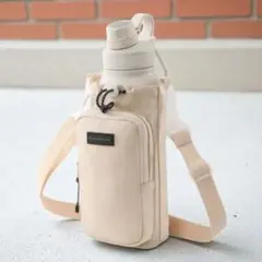 ベージュ　ボトルホルダー　ポーチ付　水筒カバー　撥水　ペットボトル