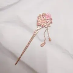 新品 かんざし 簪 髪挿し 髪飾り 花 フラワー ピンク メッキ 合金