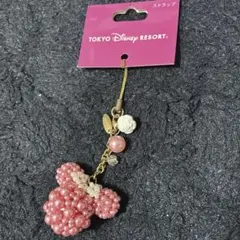東京ディズニーリゾート ミニーマウス パールストラップ ピンクリボン　平成レトロ