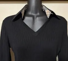 BURBERRY　ノバチェック　襟付きリブニット　ブラック　Vネック　 サイズ1