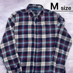USA古着　フランネルシャツ　M　チェック柄　ネイビー　レッド　ブルー　コットン