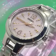 《稼働品》 セイコー レディース腕時計 防水 ピンク系文字盤 ソーラー電波
