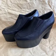 【EMODA】ラウンドステッチシューズ 厚底ローファー ブラック M