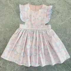 【試作品・撮影品格安出品中】サイズ90 エプロンワンピース　うさぎ柄　ピンク