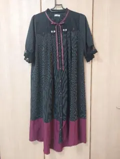 アクシーズファム ストライプ 半袖ワンピース サテンローズバイカラーワンピース