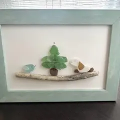 シーグラスアート　クリスマス　木　鳥　犬