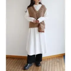 Alna Design ベスト Vネックローゲージ片畦ニットベスト