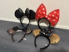 セット割！　極美品　ディズニー カチューシャ ミニー リボン　スパンコール