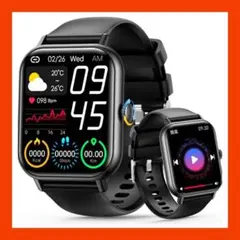 大画面‼️ スマートウォッチ Bluetooth5.3 通話 超薄型 防水 黒