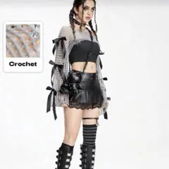 ROMWE クロップドトップス ゴシック サブカル 地雷系 リボン 透けニット