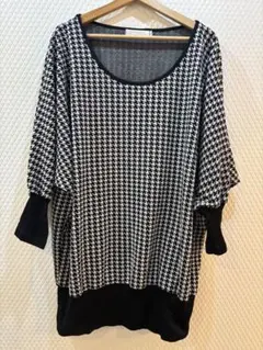 千鳥格子柄 長袖ニットワンピース　大きいサイズ