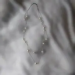 パールロングネックレス 金属チェーン