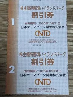 日本スキー場開発株主優待　那須ハイランドパーク　割引券　2枚のサムネイル