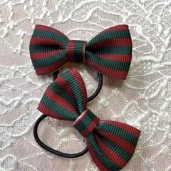 クリスマスリボンヘアゴム 緑と赤のストライプ