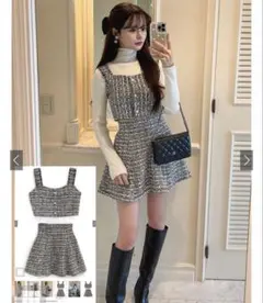 ラメツイードビスチェ×ミニフレアスカートセットアップ[ta173] GRL