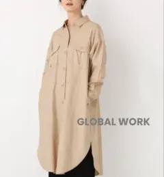 【GLOBAL WORK】CPOシャツワンピース/ベージュ/Mサイズ