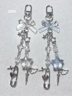 ビーズキーホルダー クリア 青 水色 星 韓国 y2k コレクトブック 2点