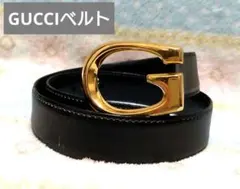 GUCCI グッチ レザーベルト ゴールドバックル 黒 ブラック 65-26