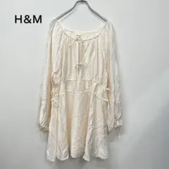 エイチアンドエム H&M 長袖ワンピース アイボリー リボン S フェミニン