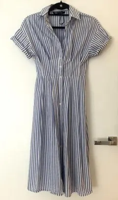 ZARA 青と白のストライプ 半袖シャツワンピース