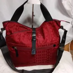 美品　カナナプロジェクト トートバッグ ショルダーバッグ 2way　赤　ダイヤ柄