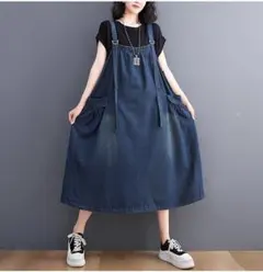 【ラス１】大きいサイズ　レディース　デニム　サロペット　ワンピース　ロング