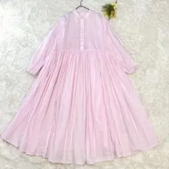 ビアズリー コットン100% ギャザーワンピース　ピンク　バンドカラー　近年