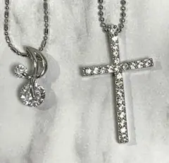 おまとめ★ペンダントネックレス　2本セット　ラインストーン＆シルバー